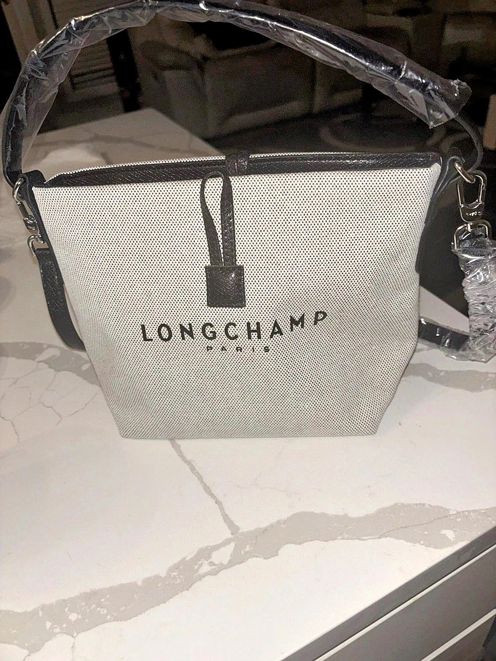 Longchamp Le Pliage Filet XS Crossbody Bag in White & Black - Picture 2 of 7